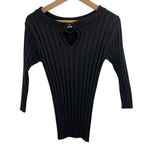 Vintage Womens Small Ribbed Black Cutout Sweater Top by Beware